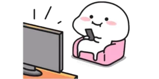 🍚 personagem, desenho animado, relaxamento, telefone, tela, sofá whatsapp sticker