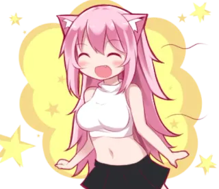 😄 Anime, Kawaii, Fille chat, Mignon, Manga, Cheveux roses telegram sticker