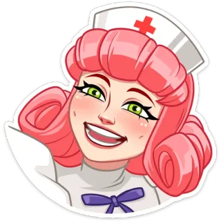 ☺️ enfermera, dibujos animados, médico, pelo rosa, sonriendo whatsapp sticker