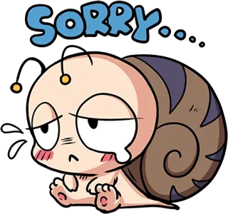 😢 SORRY... lo siento, disculpa, triste, arrepentimiento, caracol, dibujos animados, mono whatsapp sticker
