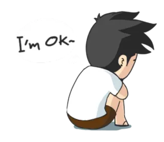 😔 I'm Ok~ sedih, kesepian, kartun, emosional, depresi, anak laki-laki telegram sticker