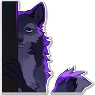 😈 สุนัขจิ้งจอก, สัตว์, น่ารัก, แอบ, สีม่วง telegram sticker