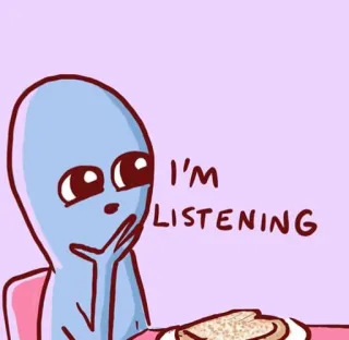 😮 I'M LISTENING エイリアン, 聞く, 可愛い, アニメ, ミーム telegram sticker