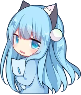 😻 anime, girl, chibi, cat ears, cute, blue hair whatsapp sticker