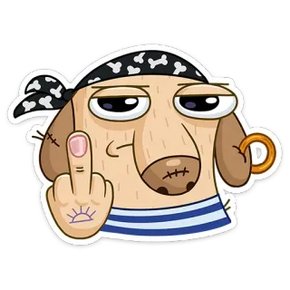 🖕 개, 가운데 손가락, 불쾌한, 만화, 동물, 해적, 선원 whatsapp sticker