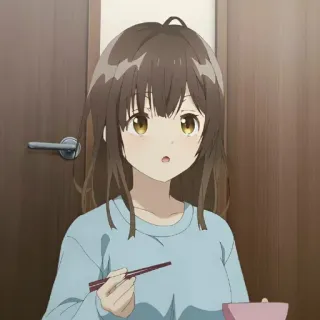 🌷 garota anime, hashis, comendo, casual, interior whatsapp sticker