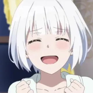 🍁 anime, sorrindo, cabelo branco, fofo, feliz telegram sticker