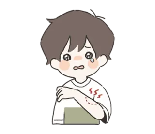🌟 luka, luka, sakit, sedih, anak laki-laki, kartun whatsapp sticker