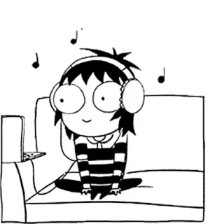 🎵 cartoon, music, headphones, couch, listening, entertainment telegram sticker