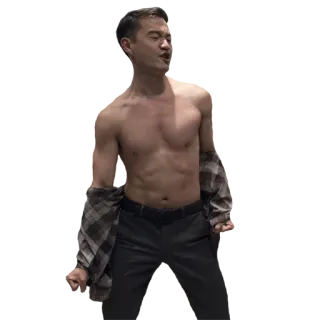👻 man, shirtless, angry, torso, flannel whatsapp sticker