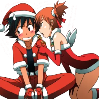 😰 Ash Ketchum, Misty Pokemon покемон, аниме, рождество, фанарт telegram sticker