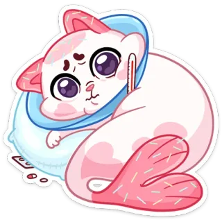 🤒 고양이, 귀여운, 아픈, 아픈, 체온계, 콘, 새끼고양이, 동물 telegram sticker