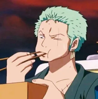 🌽 Zoro One Piece anime, eating, chopsticks, roronoa zoro, food, one piece telegram sticker