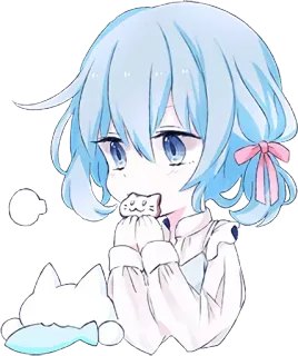 😗 Anime, Mädchen, süß, kawaii, Katze, Keks, blau whatsapp sticker