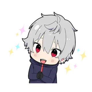 ✨ Anime, Chibi, Kawaii, Chłopiec, Czerwone Oczy, Siwe Włosy, Słodki telegram sticker