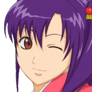 😉 anime, mrugnięcie, fioletowe włosy, kobieta, kreskówka whatsapp sticker