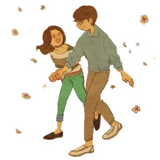 🖐 пара, любовь, романтика, мультфильм, счастливый, прогулка telegram sticker