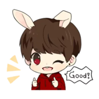 👍 Good! conejo, lindo, anime, kawaii, pulgares arriba, orejas de conejo, personaje de dibujos animados, fanart telegram sticker