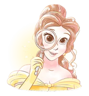 👁 Belle Beauty and the Beast Belle, Beauty and the Beast, Disney Princess, cartoon, magnifying glass, yellow dress telegram sticker