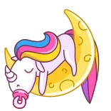 😴 unicorn, bulan, mengantuk, lucu, kartun, kawaii telegram sticker