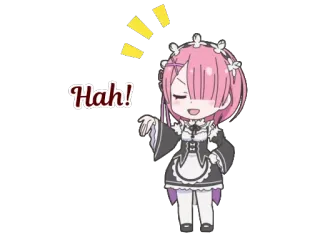 😏 Ram Re:Zero Hah! anime, chibi, maid, pink hair, laughing whatsapp sticker