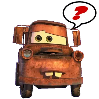 ❓ Mater Cars Mate, Carros, ponto de interrogação, desenho animado, personagem, veículo telegram sticker