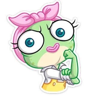 💪 Мультфильм, Лягушка, Девушка, Феминистка, Сильная, Сила telegram sticker