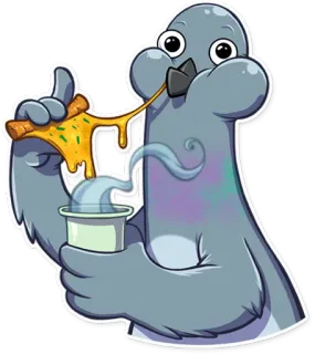🍕 paloma, pizza, comiendo, comida, dibujos animados, pegatina telegram sticker
