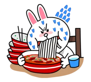 🍜 кролик, кролик, лапша, еда, злой, еда, мультфильм whatsapp sticker