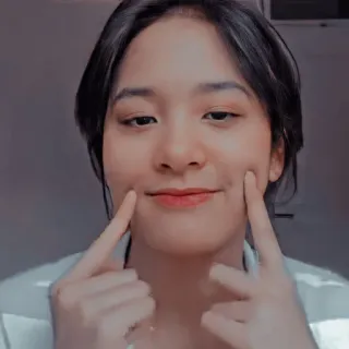 🦖 persona, mujer, hoyuelos, retrato, sonriendo, dedos telegram sticker