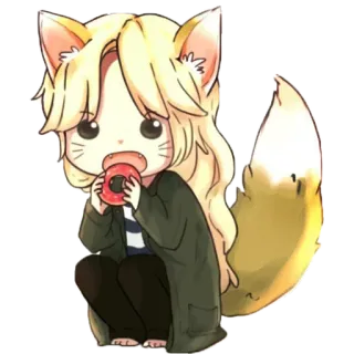 😋 Мультик, Животное, Пончик, Милый, Лиса, Чиби, Аниме telegram sticker