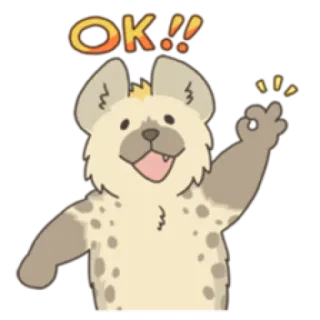 👌 OK!! Dessin animé, Animal, Hyène, OK, D'accord, Approbation, Mignon telegram sticker
