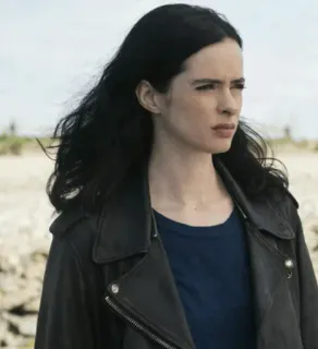 🥀 Jessica Jones femme, veste en cuir, cheveux foncés, portrait, série TV, super-héros telegram sticker
