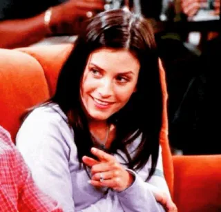 👌 Monica Geller Friends Monica Geller, Przyjaciele, telewizja, sitcom, Courteney Cox, wskazywanie, serial TV telegram sticker