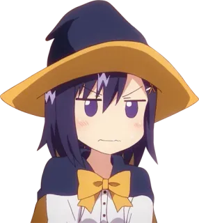 😠 anime, witch, girl, hat, purple hair, displeased whatsapp sticker