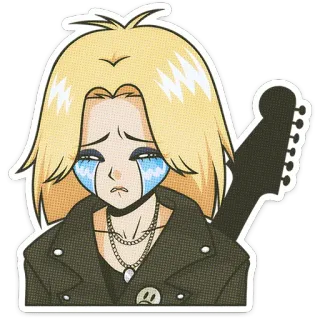 🌟 动漫, 哭泣, 悲伤, 吉他, 金色, 漫画, 情感, 卡通 telegram sticker