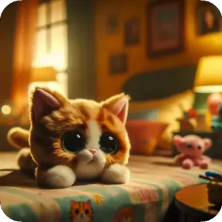 💘 кот, котёнок, мягкая игрушка, милый, игрушка, оранжевый, комната, внутри telegram sticker