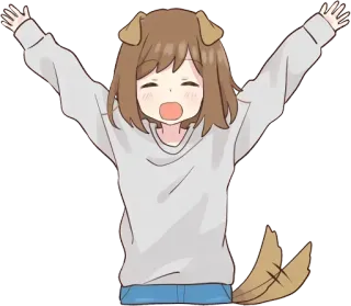 🤔 애니메이션, 강아지, 행복한, 귀여운, 만화, 귀여운, 소녀 telegram sticker