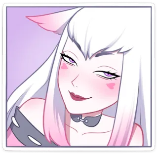 😏 anime, catgirl, collar, smirk, white hair, purple eyes telegram sticker