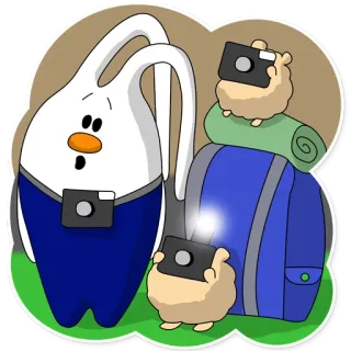 😯 kreskówka, plecak, aparat, podróże, zwierzęta, wycieczka telegram sticker