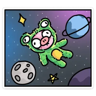 🧑‍🚀 frog, space, cartoon, animal, planet, stars, whimsical, sticker telegram sticker