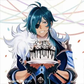 🔲 Kaeya Genshin Impact Happy Birthday 原神, ガイア, 誕生日, ゲーム, アニメ telegram sticker