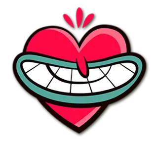 ❤ 爱心, 卡通, 咧嘴笑, 牙齿, 开心, 傻 telegram sticker