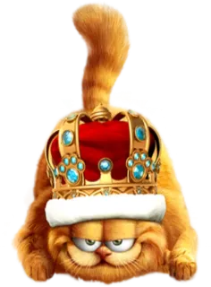 😏 Garfield chat, couronne, orange, dessin animé, drôle, roi whatsapp sticker
