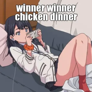 🤔 winner winner chicken dinner animé, fille, gaming, chicken dinner whatsapp sticker