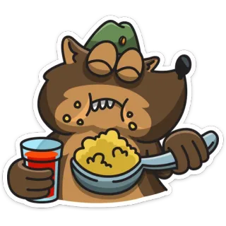 🍲 raccoon, military, food, cartoon, animals, army telegram sticker
