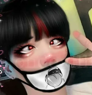 👽 Estilo anime, Arte digital, Retrato, Máscara, Mascarilla, Rubor, Kawaii telegram sticker