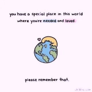 🍓 you have a special place in this world where you're needed and loved.
please remember that. encouragement, positive message, wholesome, love, acceptance, earth telegram sticker
