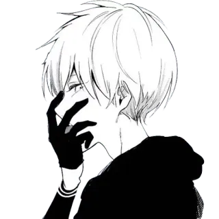 😒 anime boy, monochrome, emotional, gloves telegram sticker