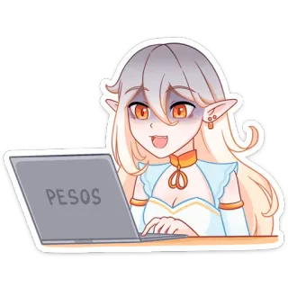 💻 PESOS Anime Mädchen, Computer, Pesos, Währung, Tippen, Elf whatsapp sticker